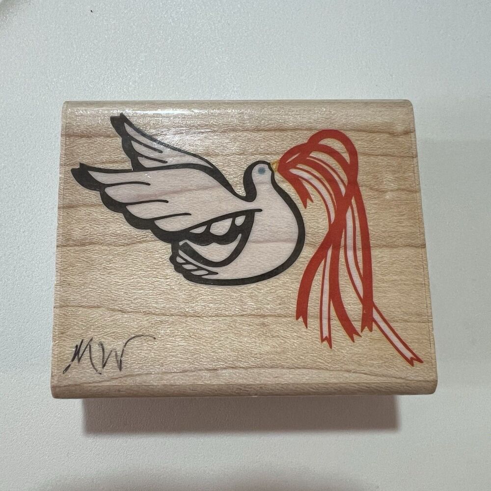 Wood Block Rubber Stamp Ribbon Dove Z-61-E Posh Impressions Multi Color Stamp